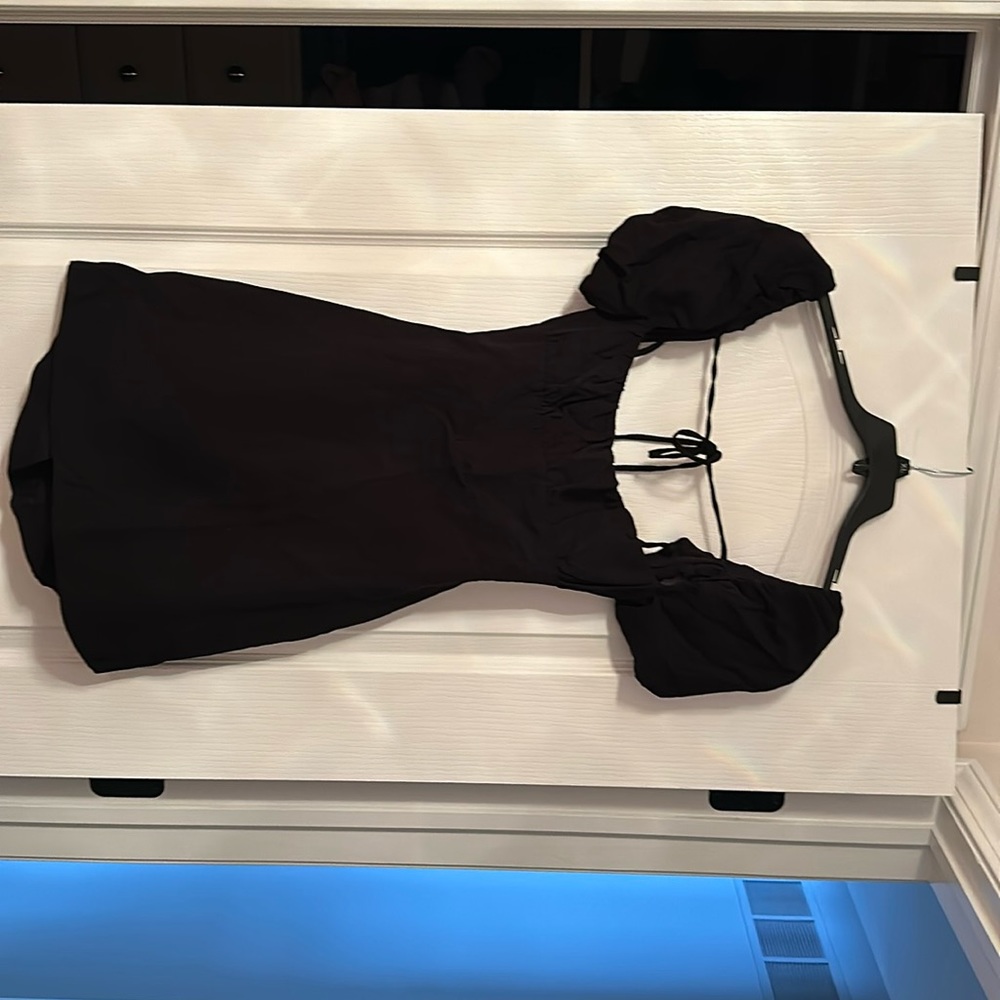 Zara Elegant Black Puff Sleeve Mini Dress